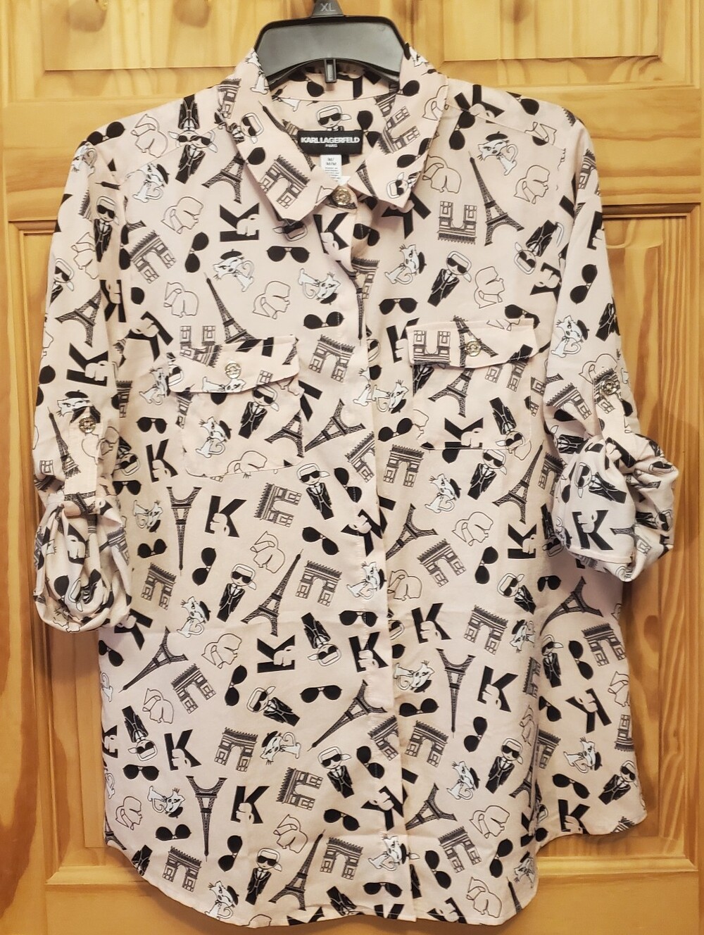 Karl Lagerfeld Love From Paris Choupett Pink Cat Button Shirt Blouse Top Medium